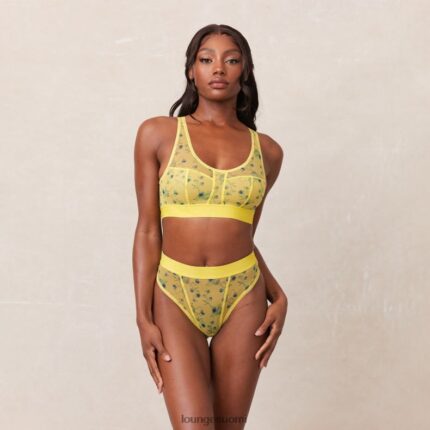 Lounge kukkaverkkoinen bralette & stringit keltainen alusvaatteet naiset D46R26229