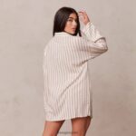 Lounge pinstripe oversize pyjaman paita & alushousut setti minkki vaatteet naiset D46R26947 - Image 2
