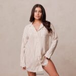 Lounge pinstripe oversize pyjaman paita & alushousut setti minkki vaatteet naiset D46R26947