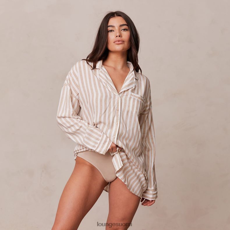 Lounge pinstripe oversize pyjaman paita & alushousut setti minkki vaatteet naiset D46R26947 - Image 4