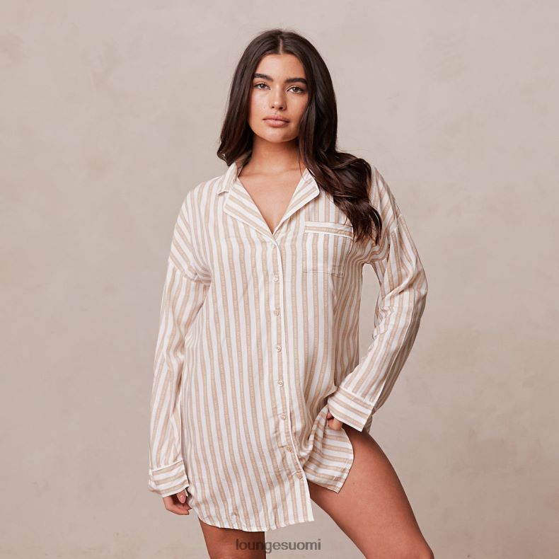 Lounge pinstripe oversize pyjaman paita & alushousut setti minkki vaatteet naiset D46R26947 - Image 1