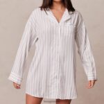 Lounge pinstripe oversize pyjaman paita & alushousut setti pakkasta vaatteet naiset D46R26945 - Image 3