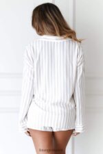 Lounge pinstripe pyjama paita & shortsit setti minkki vaatteet naiset D46R26967 - Image 2