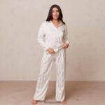 Lounge raidallinen satiininen pyjamapaita helmi vaatteet naiset D46R26930 - Image 3