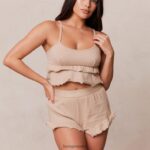 Lounge röyhelö pyjama-cami-toppi minkki vaatteet naiset D46R26916 - Image 3