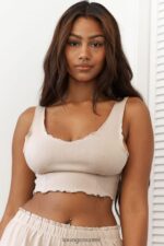 Lounge röyhelöinen pyjama-cami-toppi minkki vaatteet naiset D46R26919 - Image 8